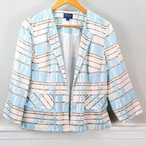 Pendleton Vintage Silk Blazer Jacket RARE Old Money Coastal Prep Blue Plaid 14P